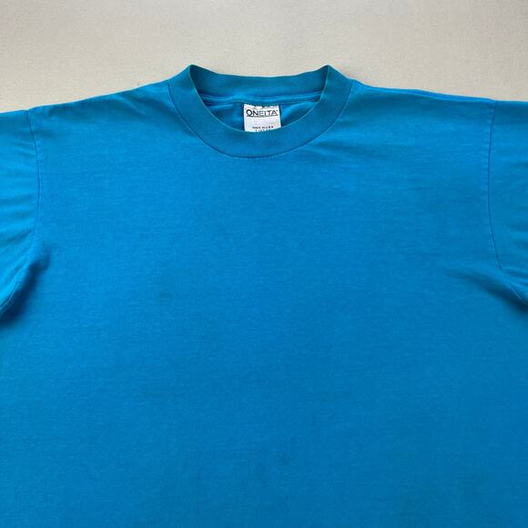 Vintage Blue T-Shirt Adult Small Oneita Blank Single Stitch Basic Made USA 90s - Picture 2 of 13